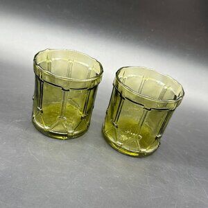 Vintage Italian Cups Mid Century Olive Green Drum Glass Tumblers Set Of 2 Italy